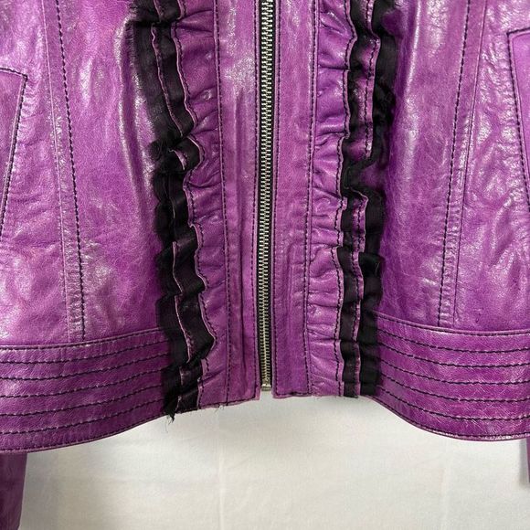 Royal Underground Leather Jacket Zip Sheer Black Ruffles Ornate Buttons Purple L - Picture 6 of 13